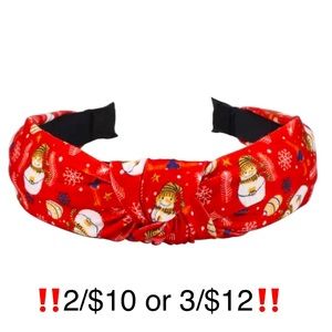 Red Top Knot Snowman Christmas Holiday Headband